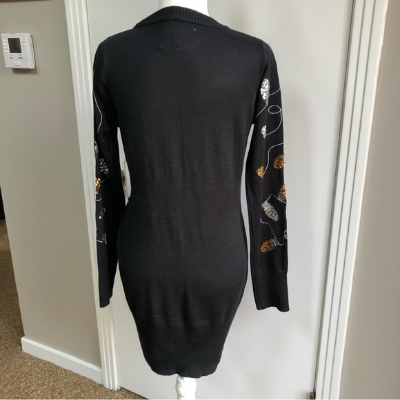 Tipsy Elves black knit silver and gold string lights size M NWT shimmer shine - Picture 6 of 15